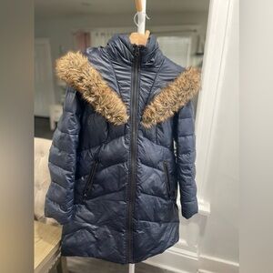 Kensie, Women’s Black Puffer Quilted Coat, Faux Fur Trim Hood M